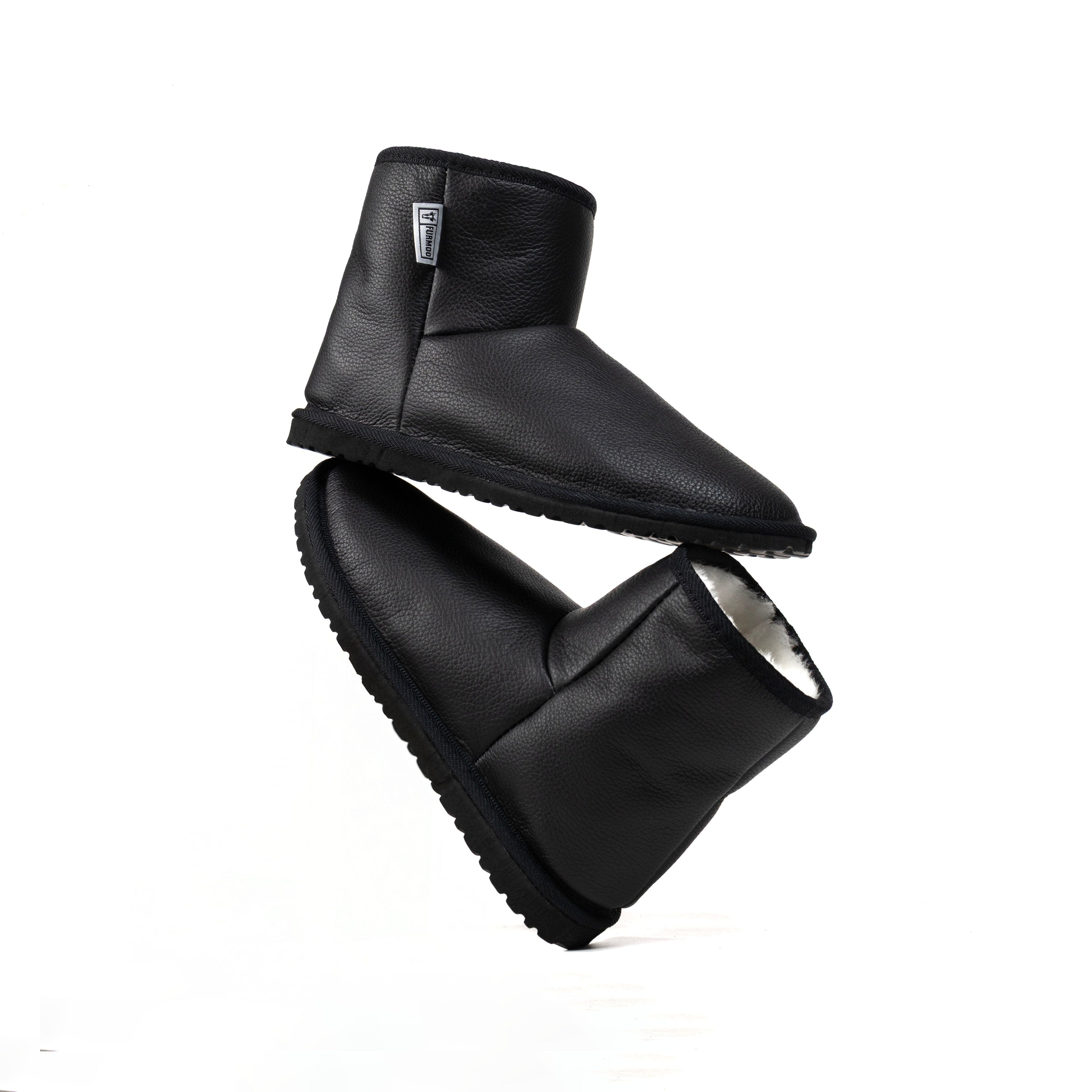 Raven Black Leather Sheepskin Boots
