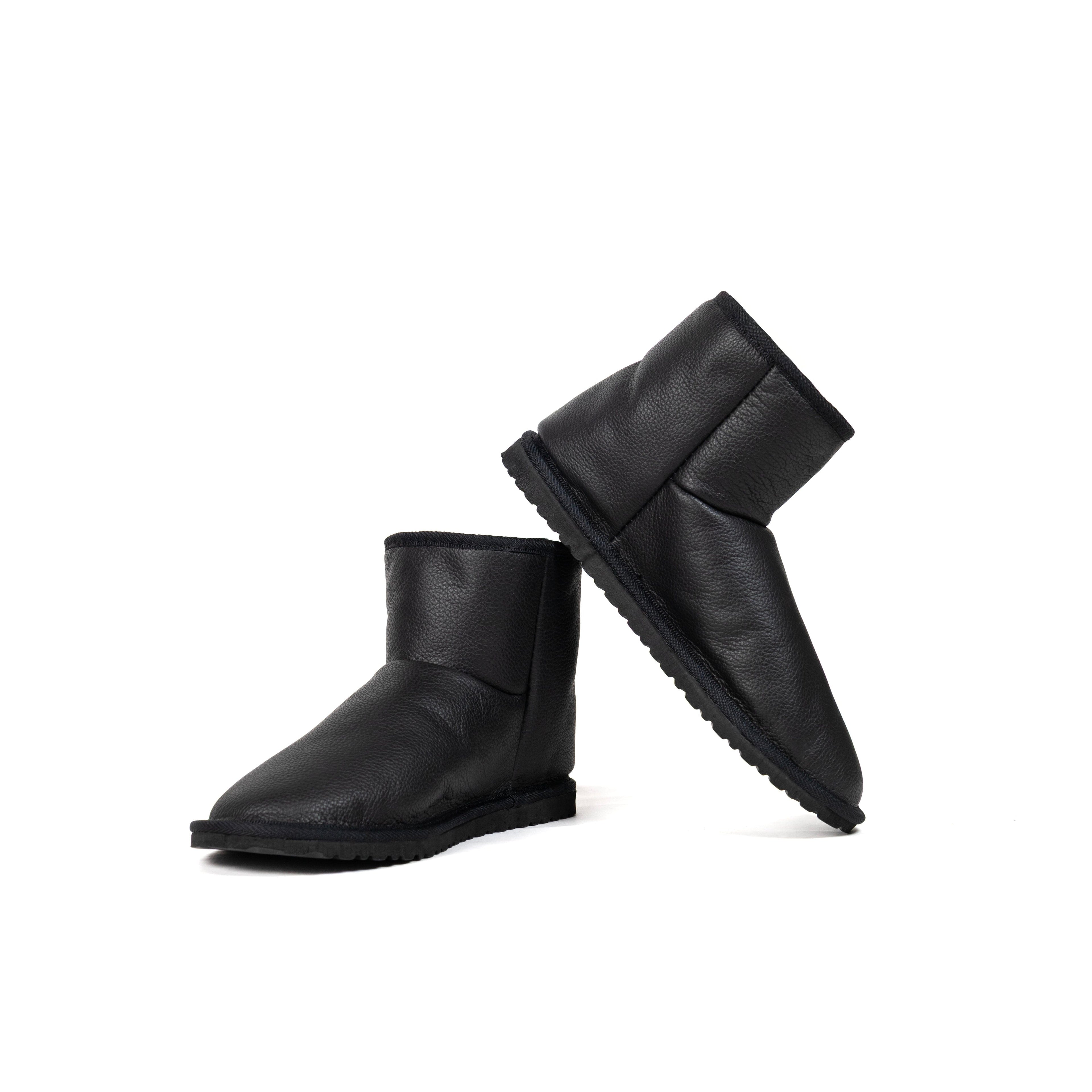 Raven Black Leather Sheepskin Boots