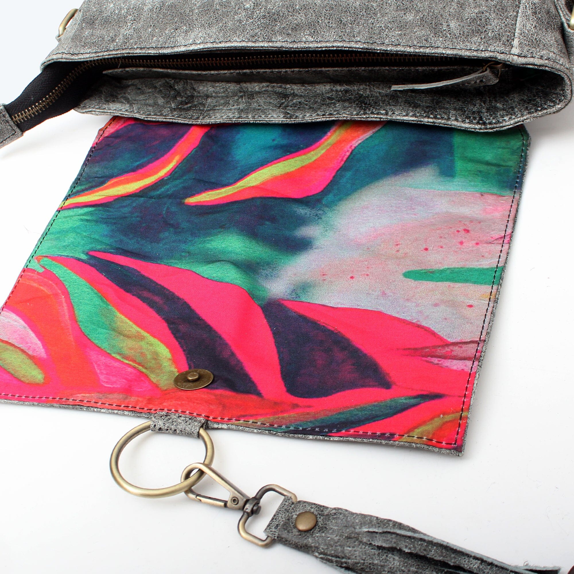 Fur Leather Ring Satchel Cowhide Bag