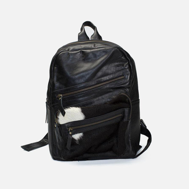 Black Cowhide Leather Backpack