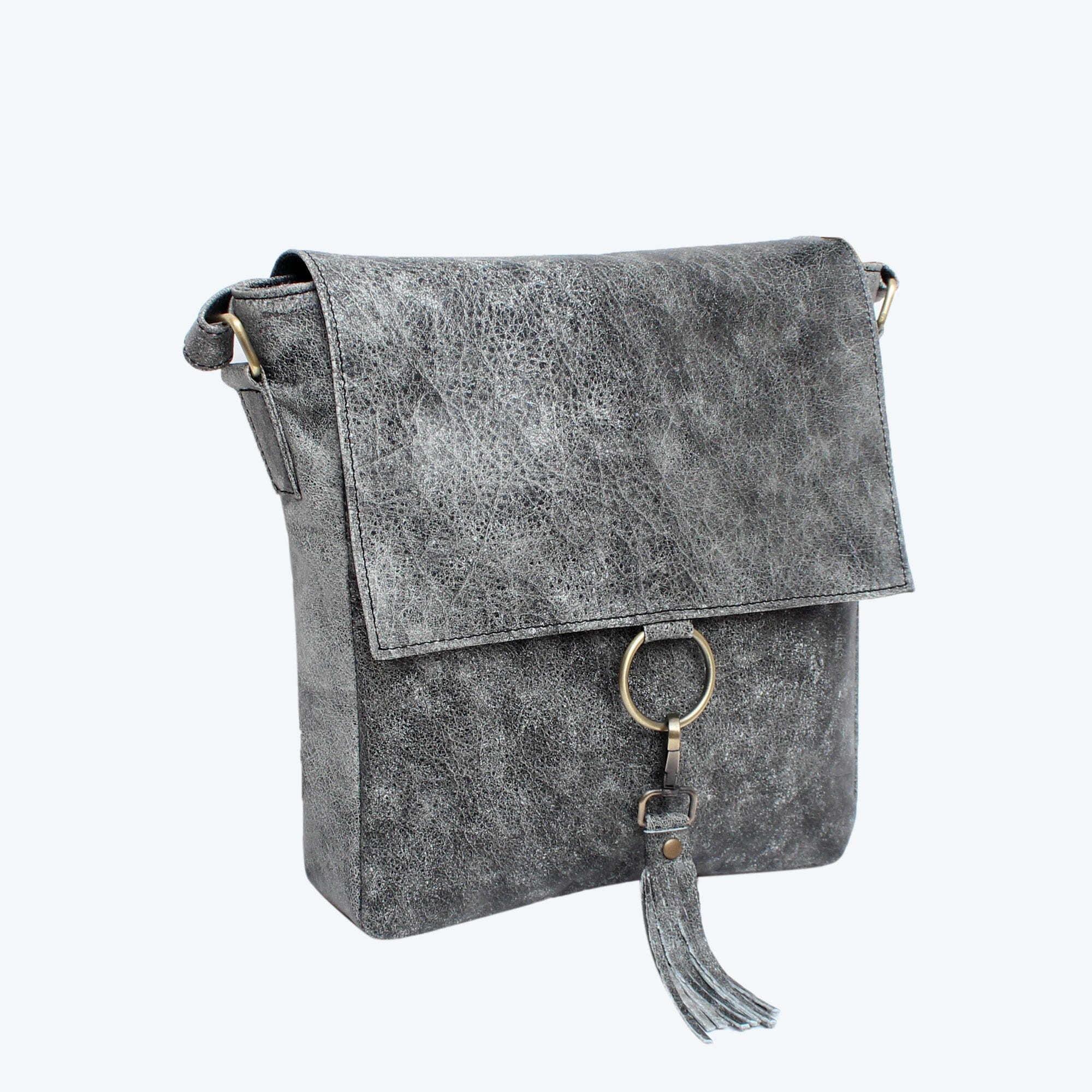Fur Leather Ring Satchel Cowhide Bag