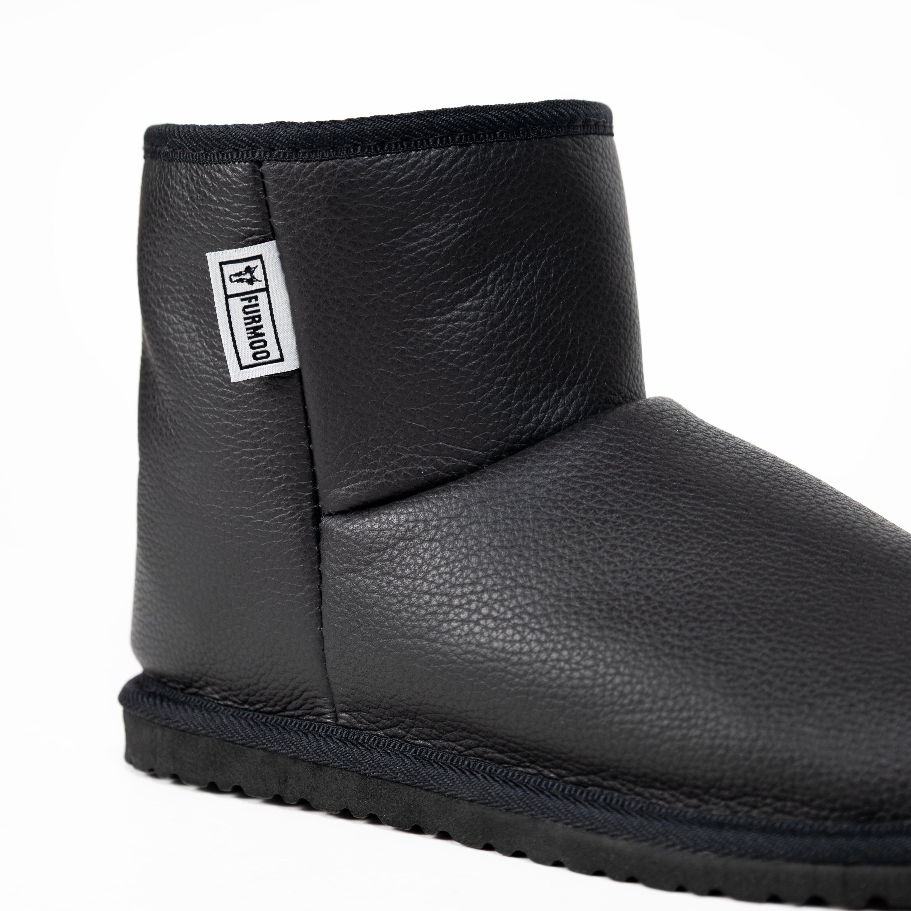 Raven Black Leather Sheepskin Boots