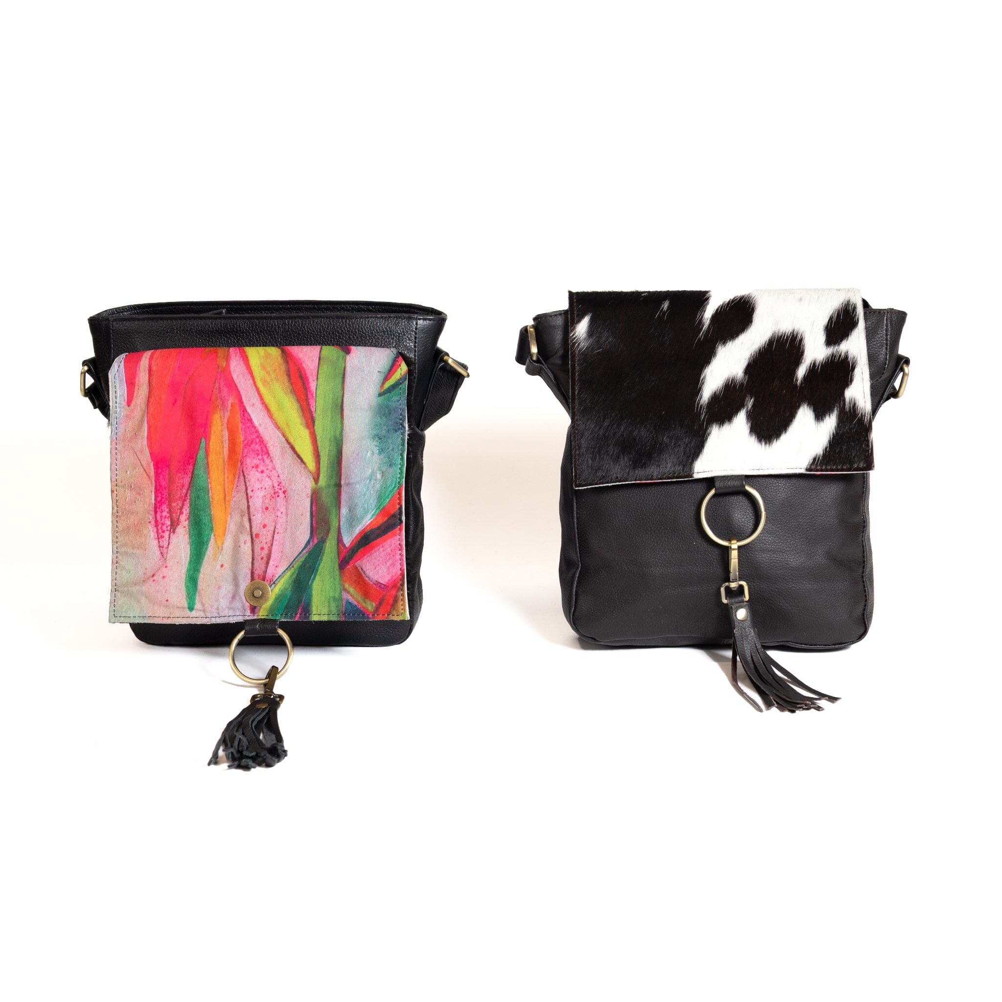 Fur Leather Ring Satchel Cowhide Bag