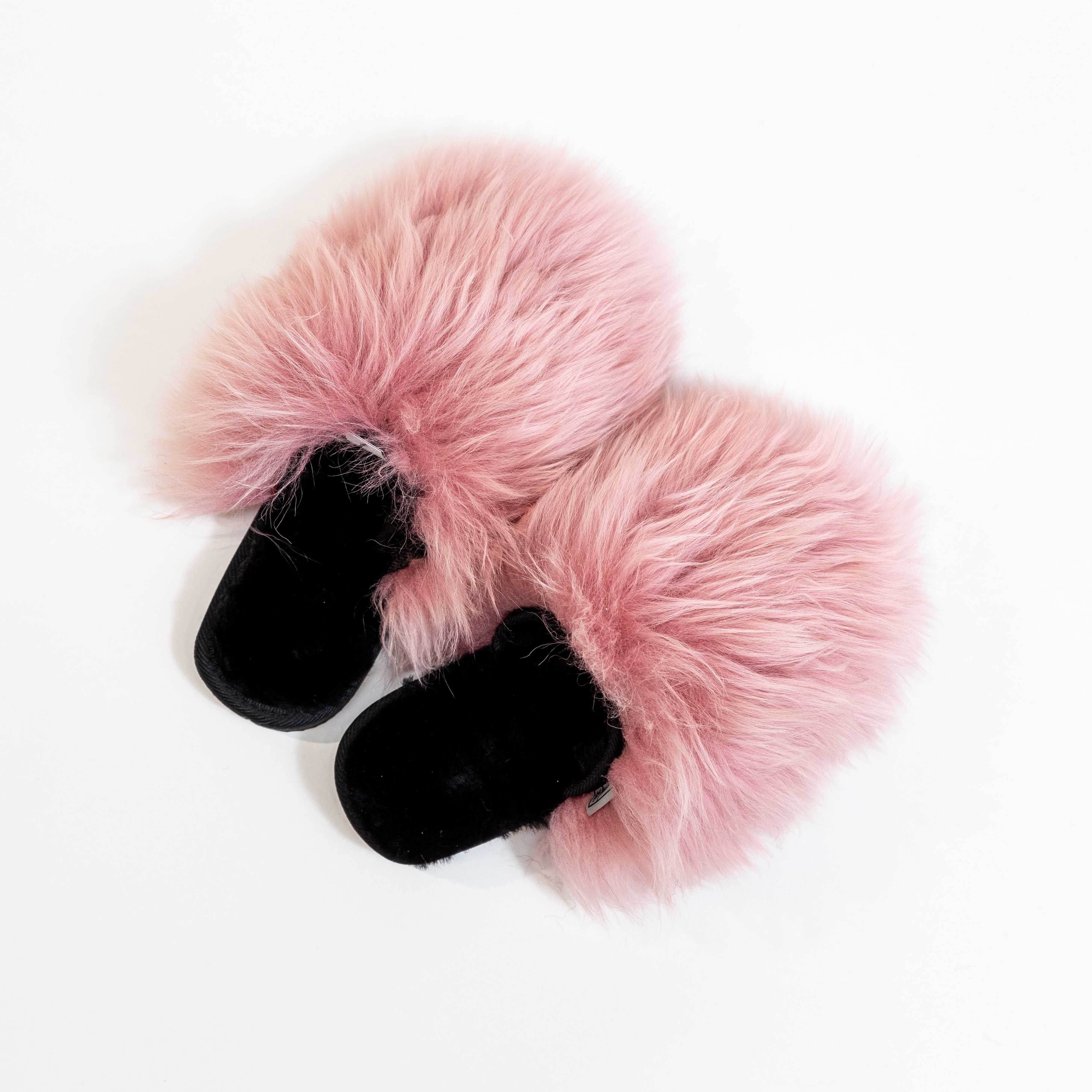 Pink Xxl Fur Slides Pink Fluffy Slippers With Black Sheepskin