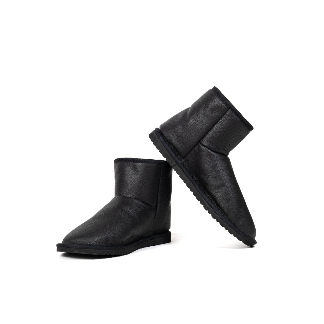 Raven Black Leather Sheepskin Boots