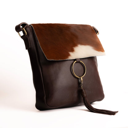 Fur Leather Ring Satchel Cowhide Bag