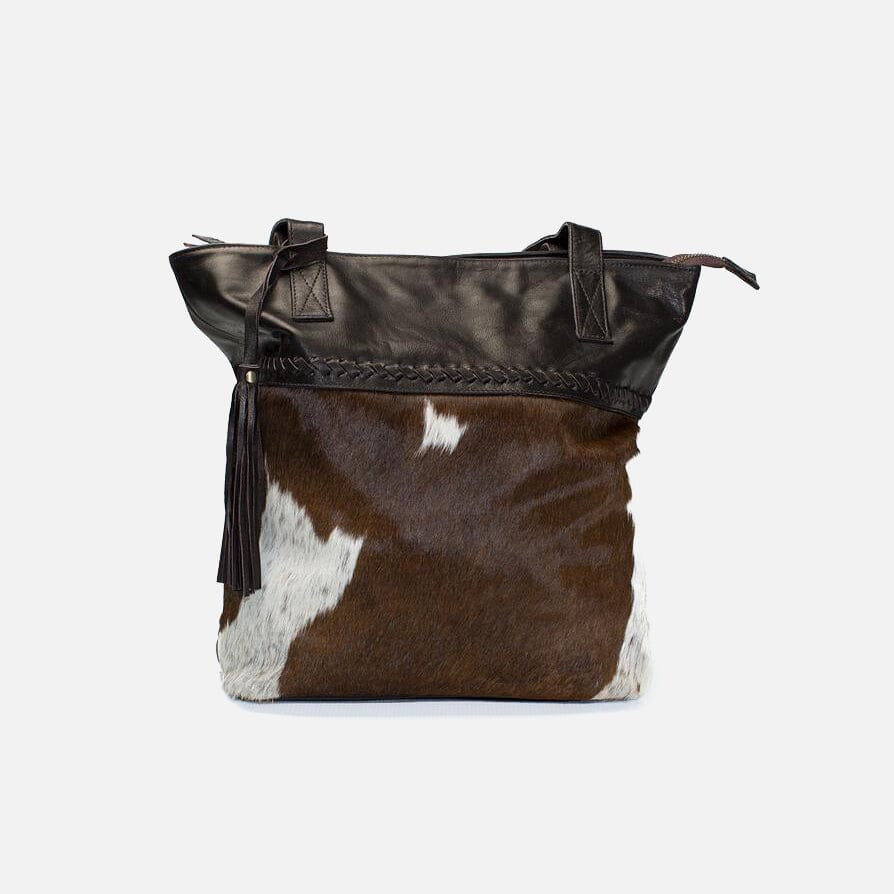 Chocolate Detailed Cowhide Tote Bag