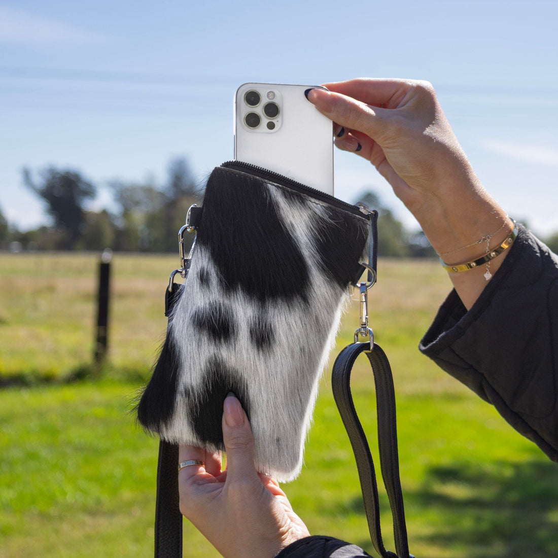 Fur Get Me Not Cowhide Phone Pouch