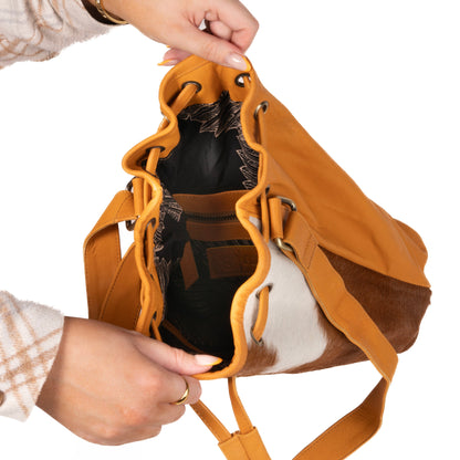 Cowhide Drawstring Satchel