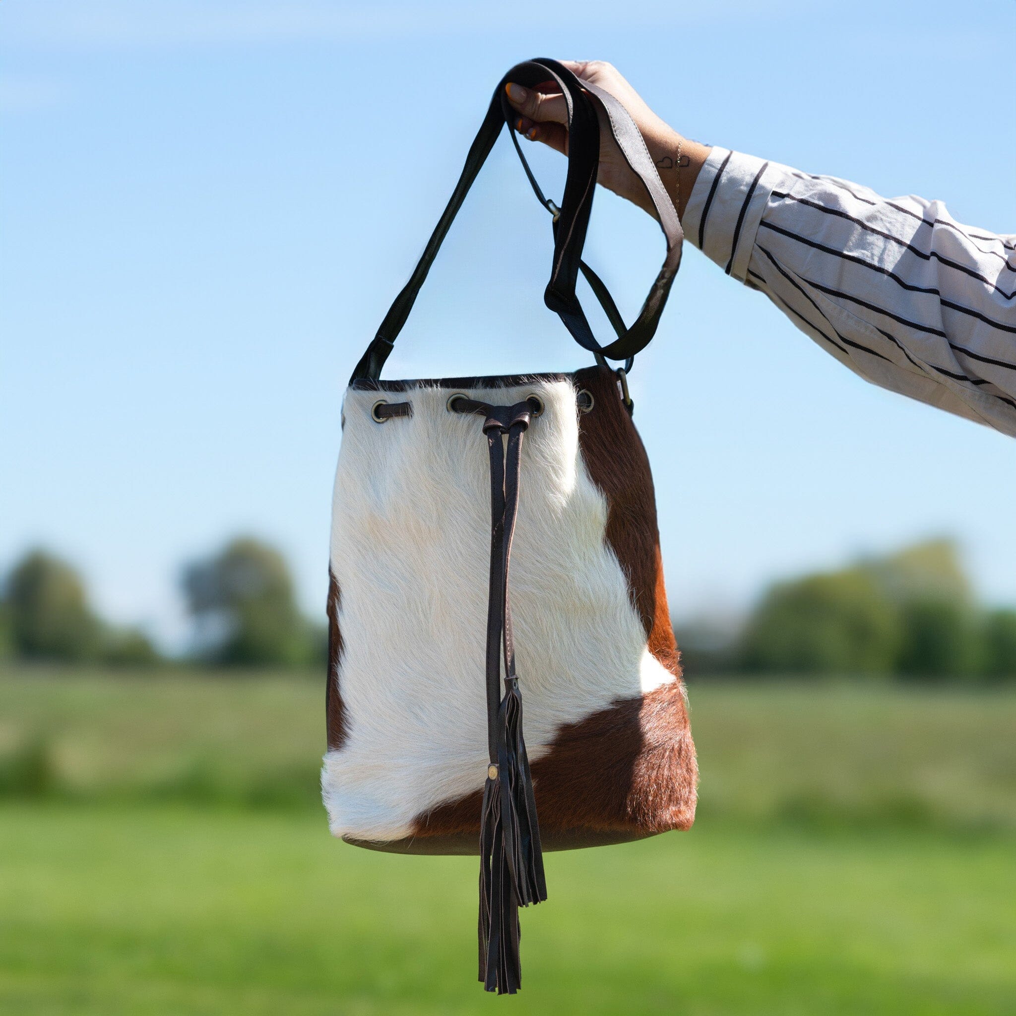 Cowhide Drawstring Satchel