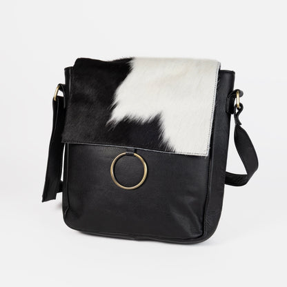 Fur Leather Ring Satchel Cowhide Bag