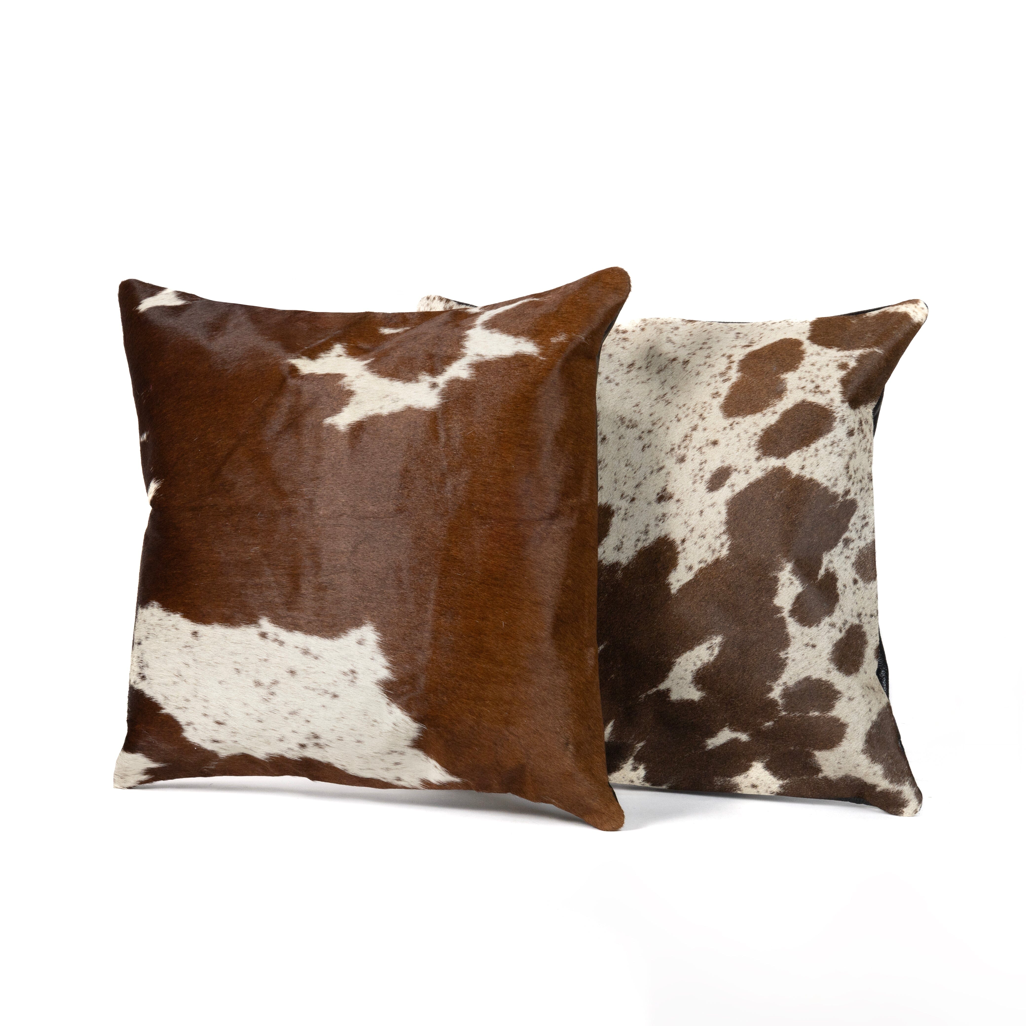 Black White Cowhide Cushion with Black Leather Back Furmoo NZ FURMOO