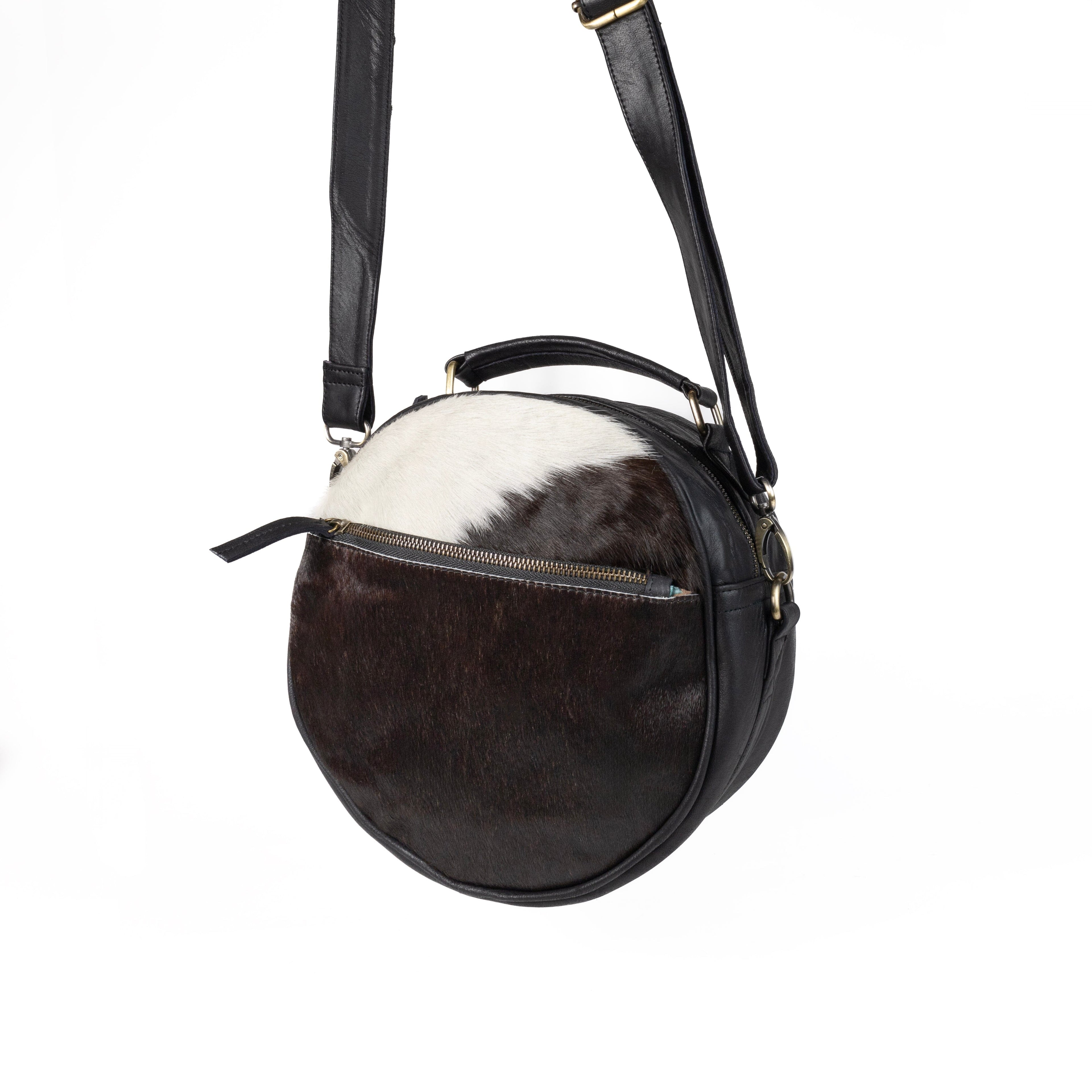 Fur Leather Barrel Handbag