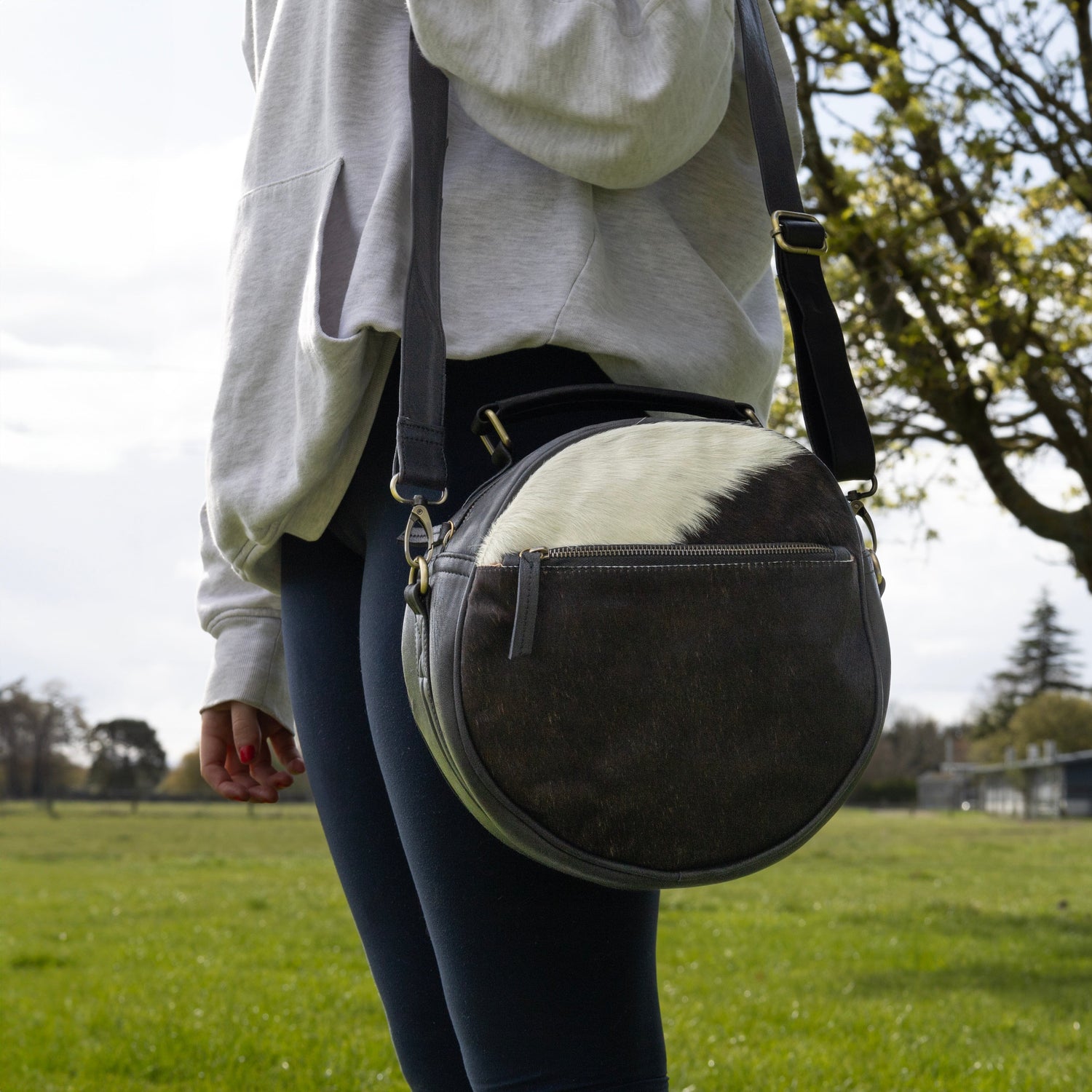 Fur Leather Barrel Handbag