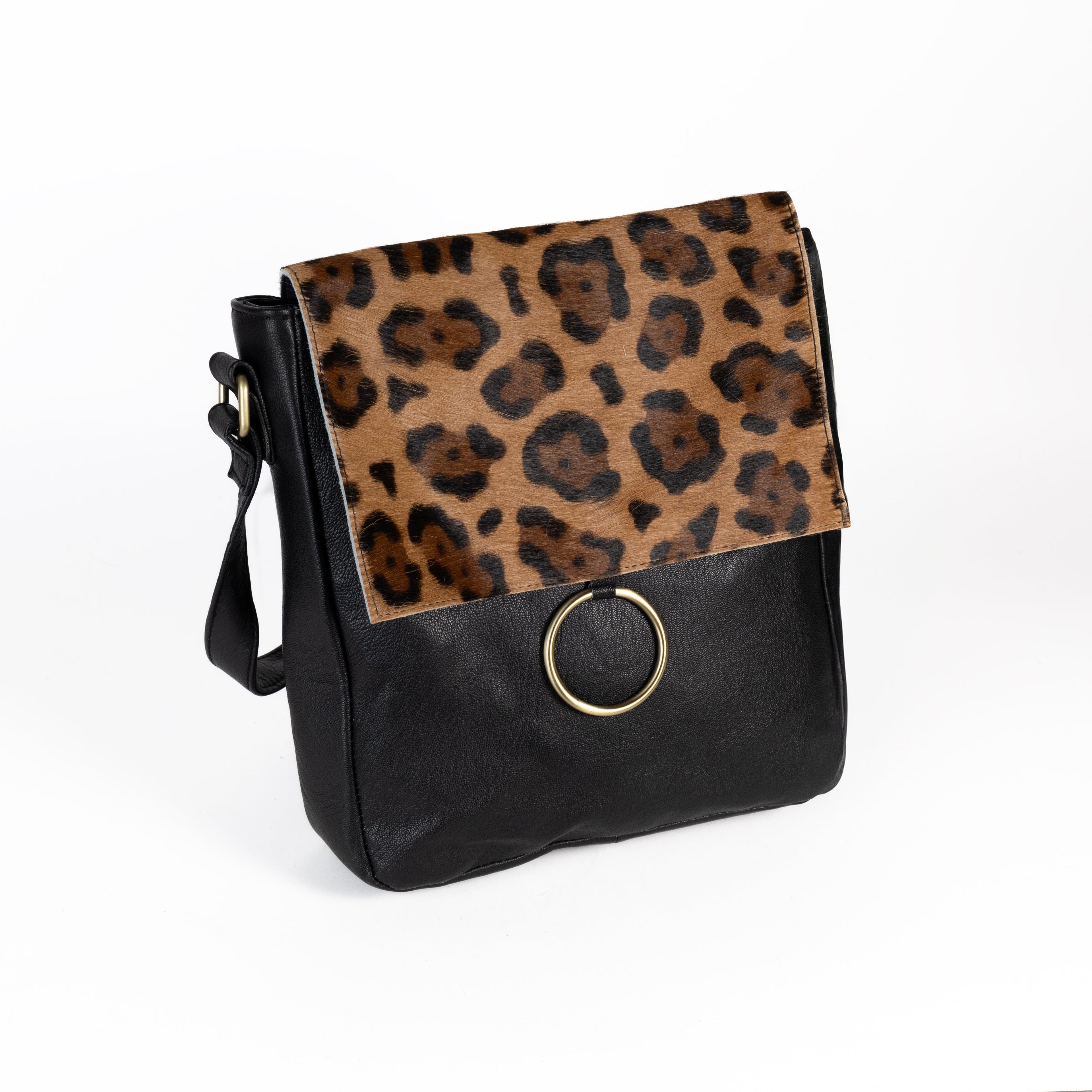 Fur Leather Ring Satchel Cowhide Bag