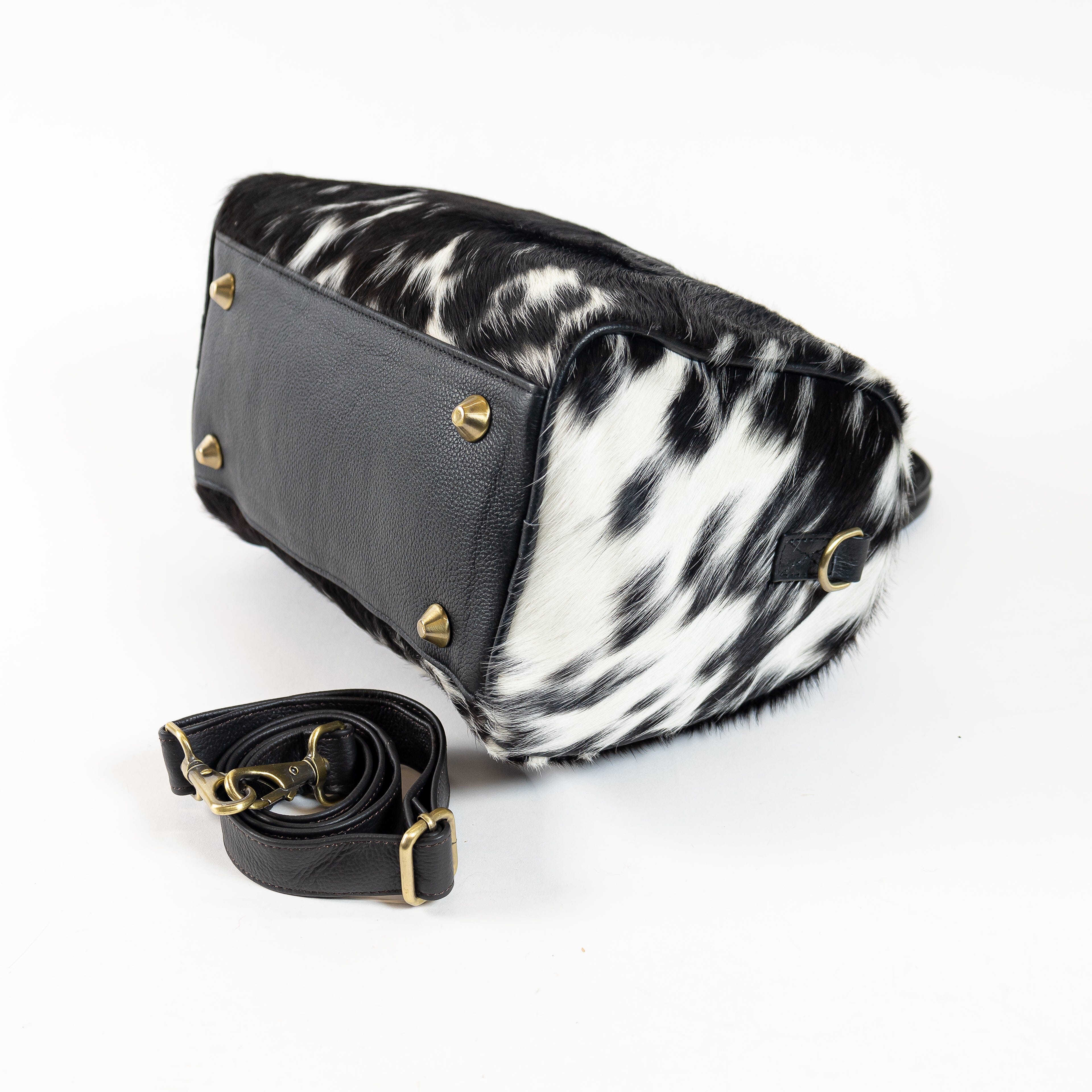 Genuine Leather And Cowhide Animal Print Handbag | Furmoo