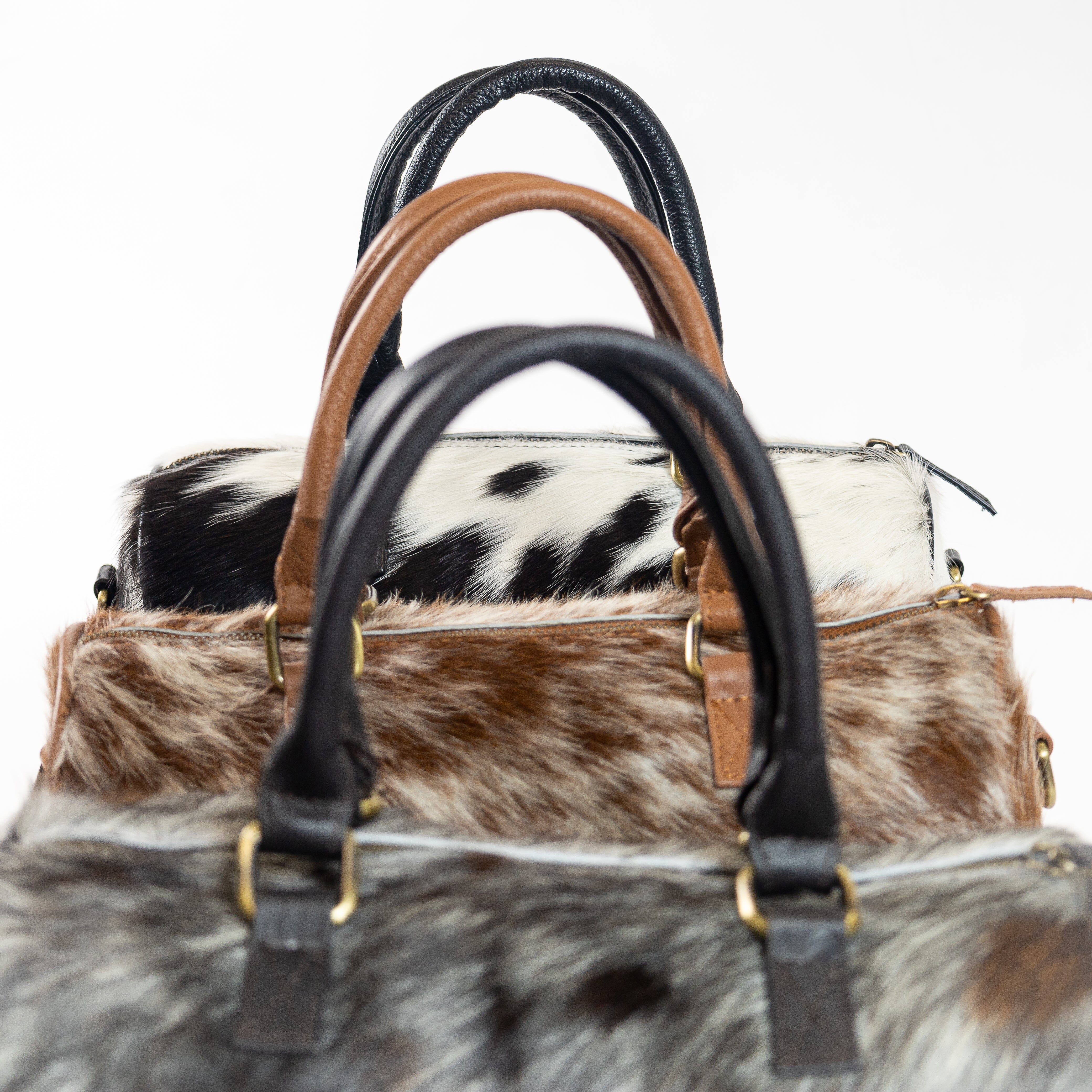 ★komorebi museum★ KM195 Handmade Marie Cow Leather Fisherm Genuine Leather And Cowhide Animal Print Handbag | Furmoo
