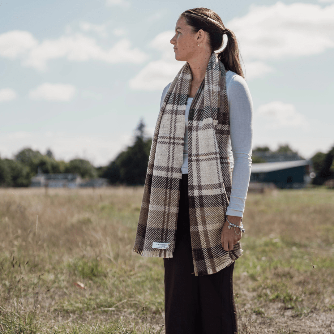 Fearne Scarf British Wool Gordon Dress Taupe | Wool Scarf