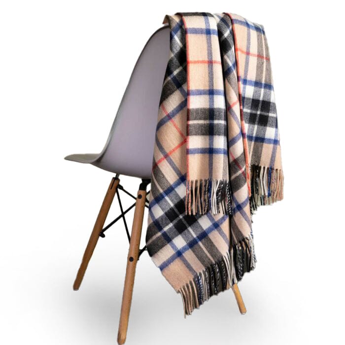 Border Thomson Camel Tartan Lambswool Blanket