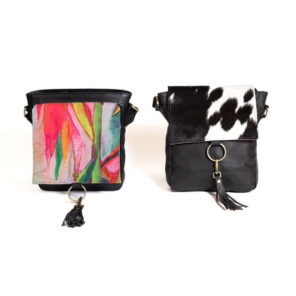 Fur Leather Ring Satchel Cowhide Bag