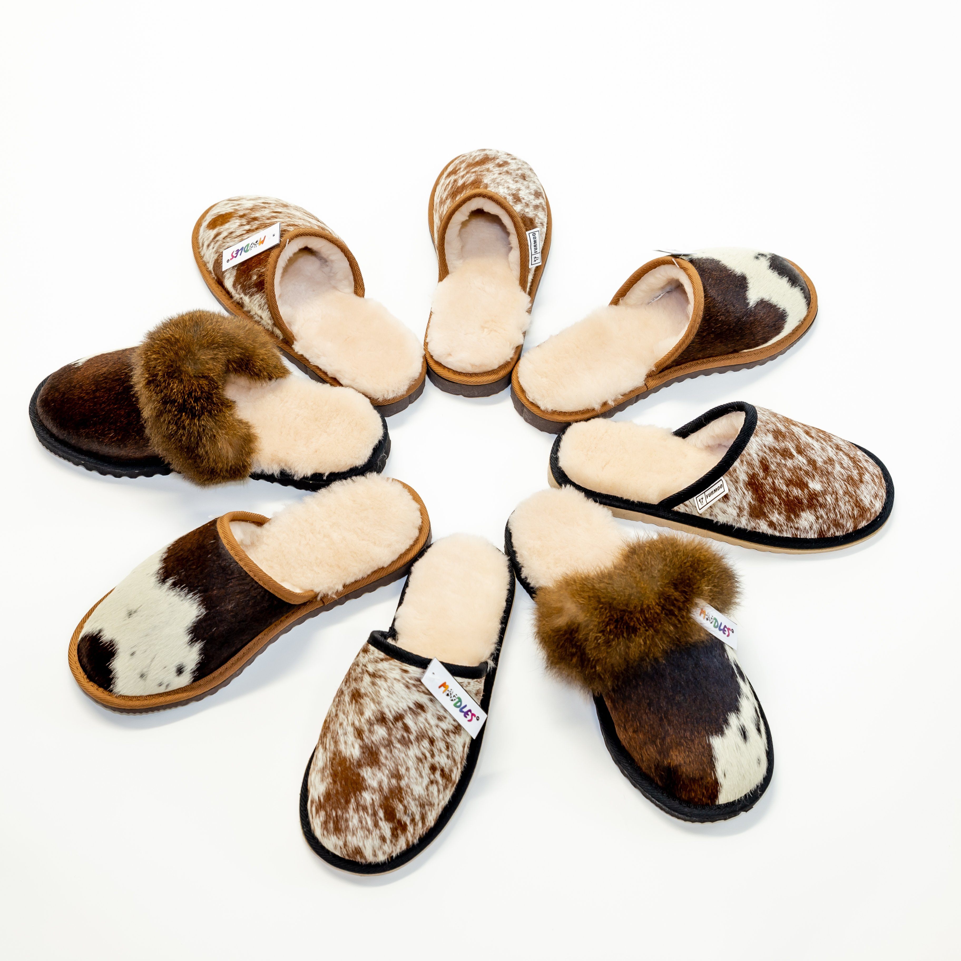 chestnut brown cowhide slippers sheepskin