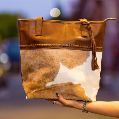 Chocolate Detailed Cowhide Tote Bag