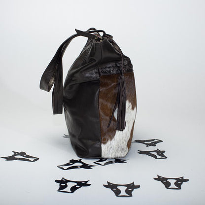 Chocolate Detailed Cowhide Tote Bag