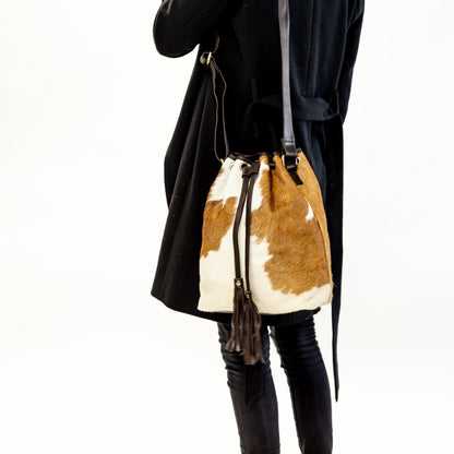 Cowhide Drawstring Satchel