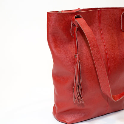 Lipstick Red Leather Tote