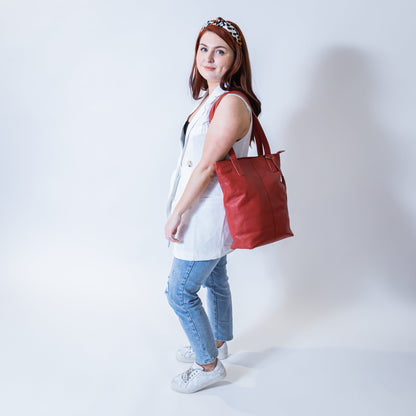 Lipstick Red Leather Tote